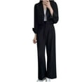 thumbnail image 1 of Women's Fall 2 Piece Outfits Casual Cropped Blazer Jacket High Waisted Wide Leg Pockets Business Work Suit Set, 1 of 7
