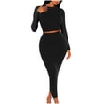 thumbnail image 1 of Women's Fall 2 Piece Sweater Set Long Sleeve Ribbed Knit Crop Tops Bodycon Maxi Skirt Sets Tight Stretchy Elegant Outfits, Black, S, 1 of 6