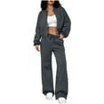 thumbnail image 1 of Women's Fall 2 Piece Sweatsuits Set Solid Color Long Sleeve Zip Up Sweatshirt Wide Leg Sweatpants Lounge Sets, 1 of 8