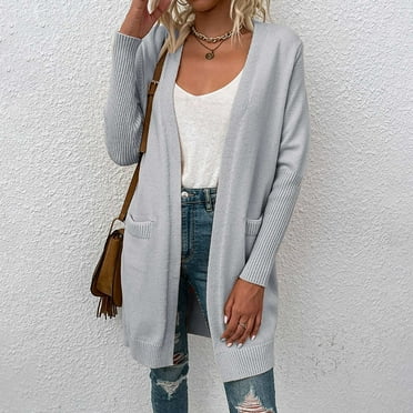 Women's Fall Basic solid color With Pocket Cardigan Sweater Elegant Soft Loose Cardigan Sweater