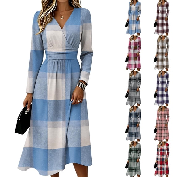 Women's Fall Boho Floral Print V-Neck Dress Plus Size Flowy Casual V Neck Wrap Dress Casual Vacation Dress Trendy Lightweight Breathable Dress