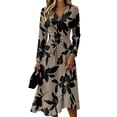 thumbnail image 1 of Women's Fall Boho Floral Print V-Neck Dress V Neck Vintage Long Sleeve Work Casual Dress Elegant Holiday Party Dresses, 1 of 5