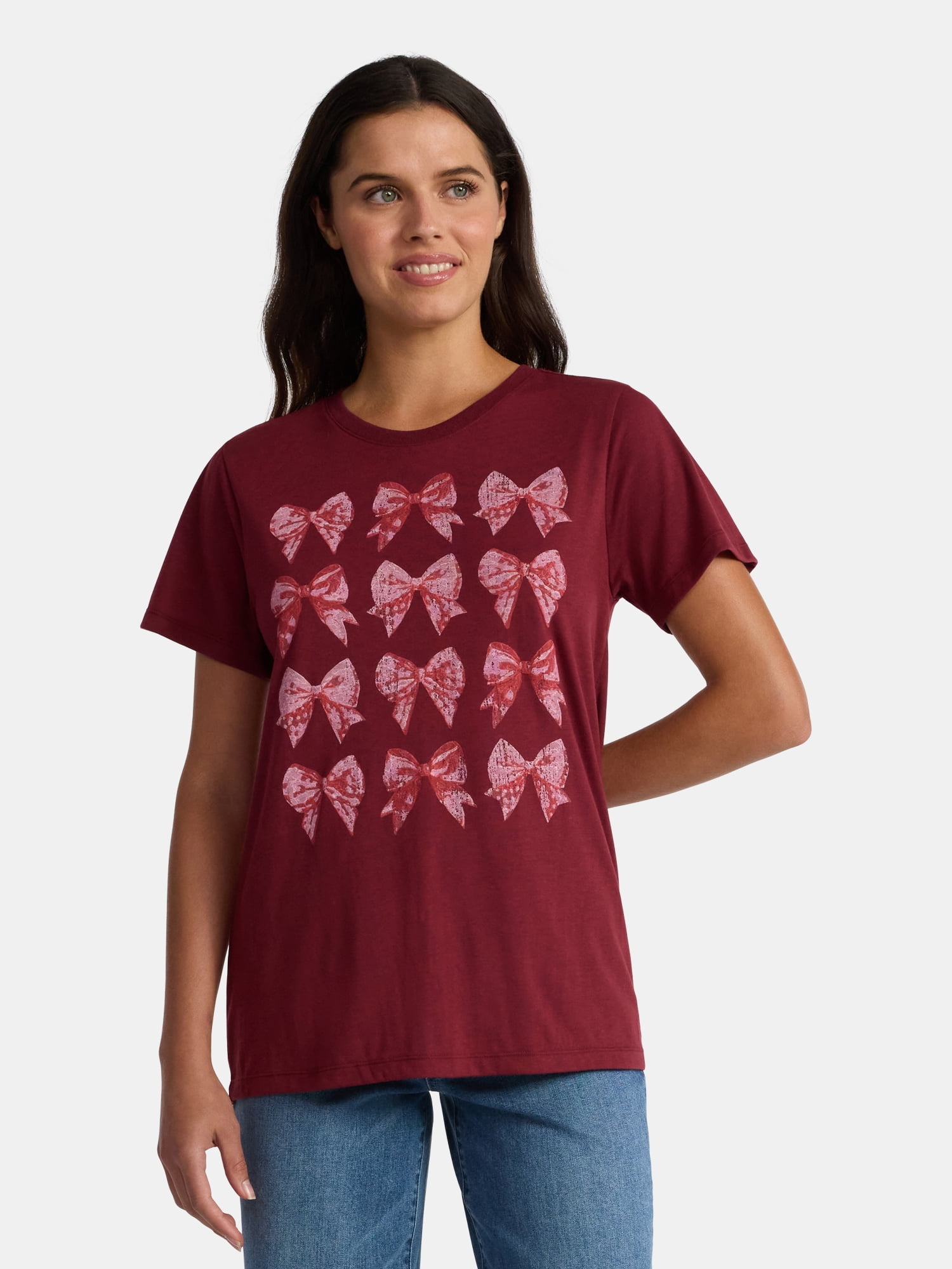 Positivitees Women's Fall Bows Graphic Seasonal Fall Tee, Sizes S-XXXL