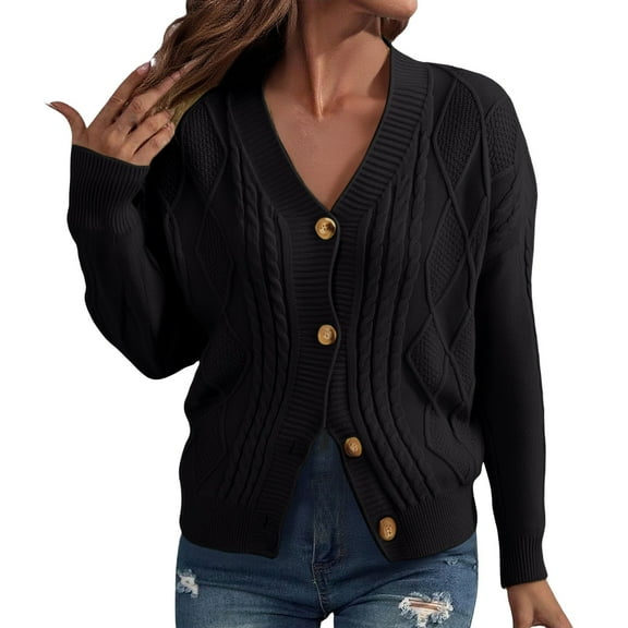 Women's Fall Cardigans Cardigans for Women Fall Women's Cardigan Women's V Neck Loose and Lazy Knitted Sweater Autumn Long Sleeved Sweater Cardigan Top Coat(M)