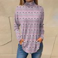 thumbnail image 1 of Women's Fall Casual Christmas Printed High Neck Long Sleeve Pullover Top, Loose Vintage Graphic Sweatshirt, Holiday T-Shirt Blouse,Light Purple,L, 1 of 7