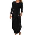 thumbnail image 1 of Women's Fall Casual Long Sleeve Dress Elegant Polka Dots Crewneck Maxi Long Tshirt Dresses with Pockets, 1 of 5