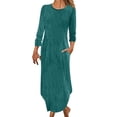 thumbnail image 1 of Women's Fall Casual Long Sleeve Dress Elegant Polka Dots Crewneck Maxi Long Tshirt Dresses with Pockets, 1 of 5