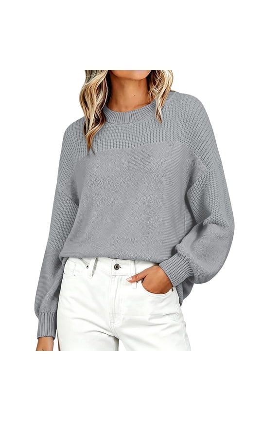 Women's Fall Chunky Knit Sweater Oversized Crewneck Long Sleeve Winter Cotton Pullover Sweaters Jumper Tops Women Soft Lightweight Loose Fit Solid Shirts Daily Travel Outfits, Gray S