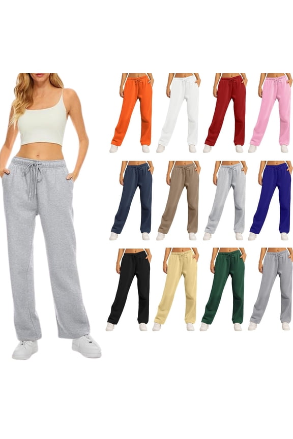 Women’s Fall Clothes Baggy Flared Fleece Lined Sweatpants Straight Leg Pants Athletic Joggers 2024 Black