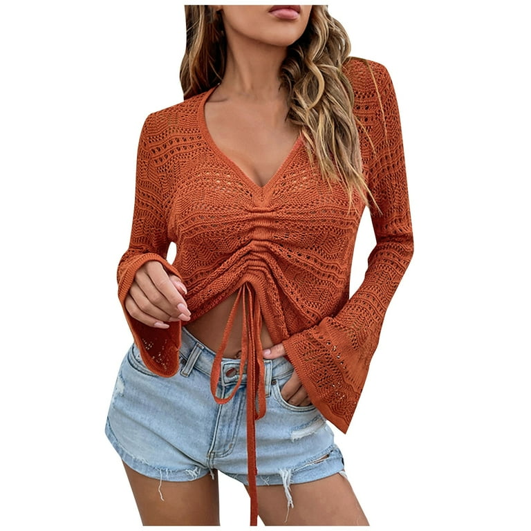 New Drawstring V-neck Short Long Sleeve Sweater