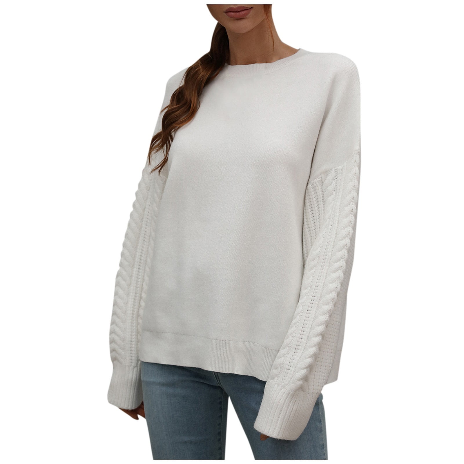 Women's Fall Clothes, Tunic Sweatshirts For Women Clothing Long Thick  Sweaters Winter Women's Autumn And Solid Round Neck Sleeve Knit Sweater  Pullover
