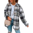 thumbnail image 1 of Women's Fall Color Block Plaid Flannel Shacket Jacket Button Down Shirt Coat Tops, 1 of 13
