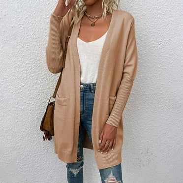 Women's Fall Cozy solid color With Pocket Cardigan Sweater Knit Soft Long Sleeve Cardigan Sweater