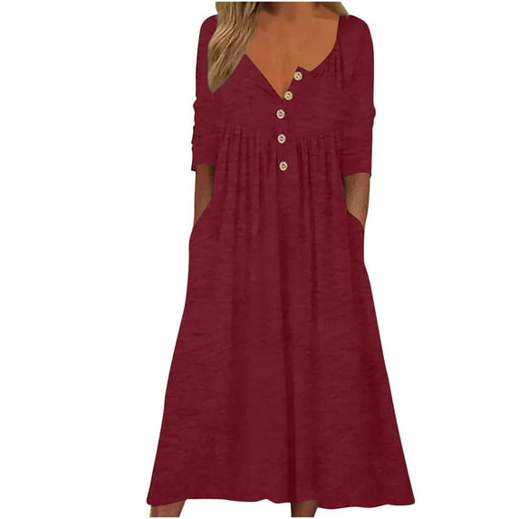 Women's Fall Dresses 2024 Button up V-Neck Loose Long Sleeve Dress Casual Christmas Print Cocktail Dresses with Pockets