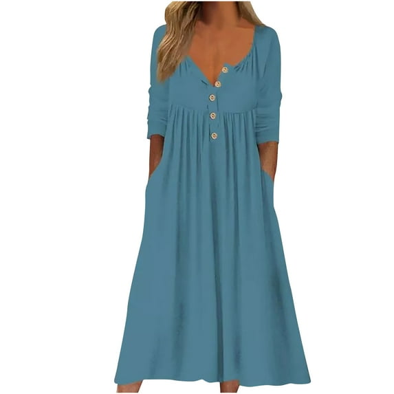 Women's Fall Dresses 2024 Button up V-Neck Loose Long Sleeve Dress Casual Christmas Print Cocktail Dresses with Pockets