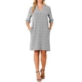 thumbnail image 1 of Women's Fall Dresses Casual 3/4 Sleeve V Neck Zigzag Print Loose Knee Length Dress with Pockets M White, 1 of 6