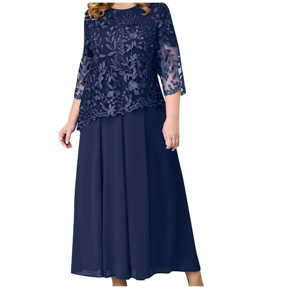 Women's Fall Clothes 2022 Casual Fashion Lace Embroidery Patchwork Medium Length Dress Dress Dresses TBKOMH