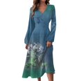Women's Fall Dresses High Waisted Sundress Long Sleeve VNeck Boho