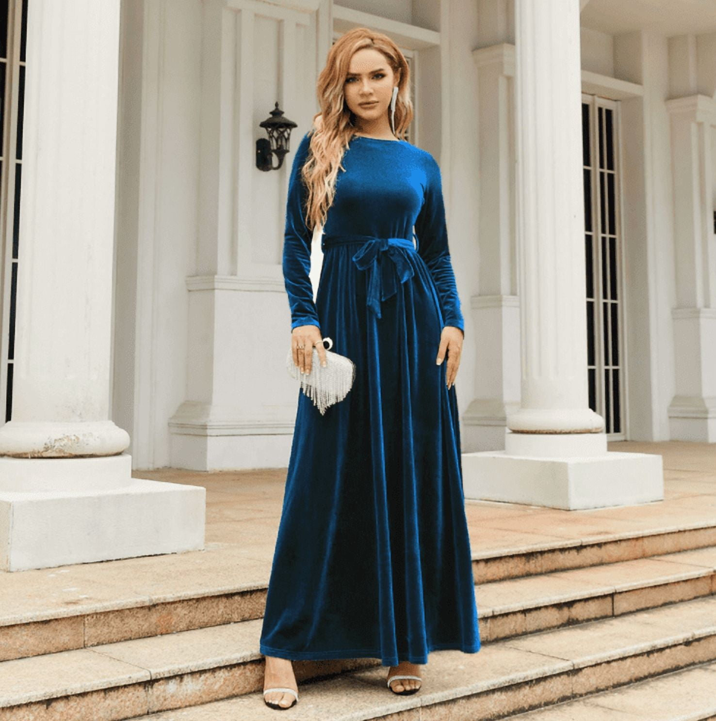 slim fit dress slacks Baltic Born Womens Leslie Velvet Maxi Dress | Sage + Silver