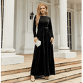 thumbnail image 1 of Women's Fall Dresses Long Sleeve Velvet Formal Maxi Dress with Belt Casual Cocktail Wedding Guest Party Long Dress, 1 of 7