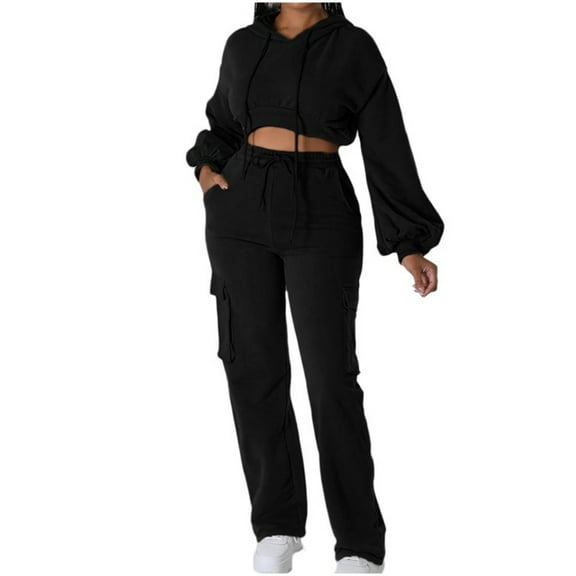 Women's Fall Fashion 2 Piece Outfits Tracksuit Set Long Sleeve Crop Hoodies with High Waist Jogger Pants Sweatsuit Sets