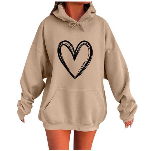 Women's Fall Fashion Hoodies 2025 Hooded Sweatshirts Casual Loose Heart Printed Outdoor Hoody Jackets Round Neck Long Sleeve Hoodie Pullover Winter Outwears with Pocket