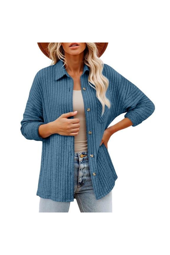 Women's Fall Fashion Long Sleeve Button Cardigan Sweaters Tops, Casual Open Front Loose Fit Solid Color Knit Pullover, Business Office Work Travel Loungewear Outfits Gift for Women