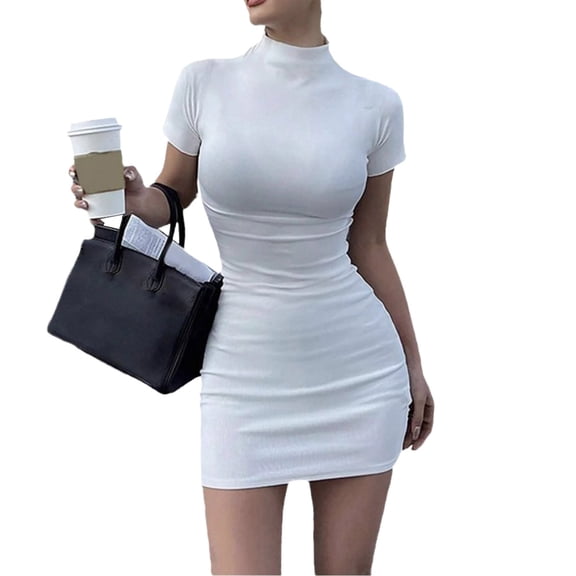 Women's Fall Fashion Long Sleeve Mini Dress Bodycon Short Party Date Night Going Out Dresses White