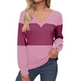 thumbnail image 1 of Women's Fall Fashion Long Sleeve Tops Color Block, Loose Fit, V Neck, Casual Pullover, Polyester, Trendy Design, 1 of 3