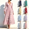 thumbnail image 1 of Women's Fall Floral Printed Maxi Dress V Neck Lantern Long Sleeve Boho Dresses for Wedding Guest Beach Vacation, 1 of 6