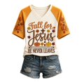 thumbnail image 1 of Women's Fall Football Shirts Pumpkin Maple Leaves Patchwork Print T-Shirt Pumpkin Season V Neck Graphic Tee Rose Gold S, 1 of 4