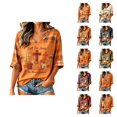 thumbnail image 1 of Women's "Fall For Jesus" Halloween V Neck 3/4 Sleeve T Shirt Faith-Inspired Casual Top, 1 of 4