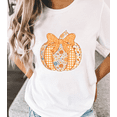 thumbnail image 1 of Women’s Fall Graphic T-Shirt, Pumpkin with Bow and Floral Print, Cotton Short Sleeve, S-4XL, 1 of 6