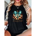 thumbnail image 1 of Women's Fall Graphic Tee，Western Thanksgiving T-Shirt, Short Sleeve Top with Pumpkin & Maple Leaf Pattern，Retro，cotton，black，S-5XL, 1 of 1