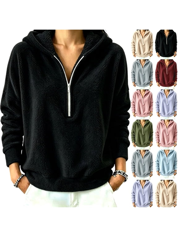 Women's Fall Half Zip Cropped Hoodie Sweatshirt | Long Sleeve Pullover, Fleece Lining, Casual Athleisure, Going Out Outfits, Winter Fashion
