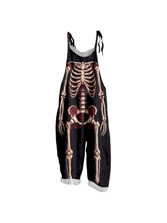 Women's Fall Halloween Print Overalls with Pockets Sleeveless Wide Leg Loose Casual One-Piece Jumpsuit