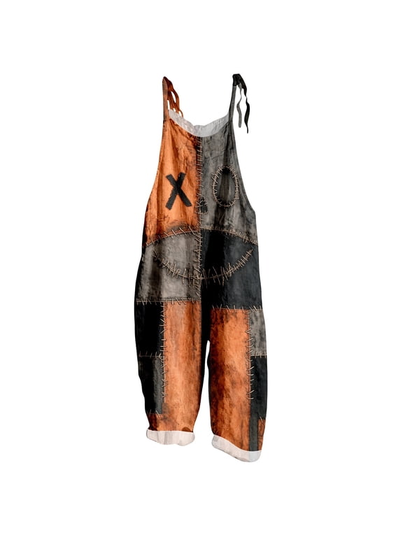 Women's Fall Halloween Print Overalls with Pockets Sleeveless Wide Leg Loose Casual One-Piece Jumpsuit