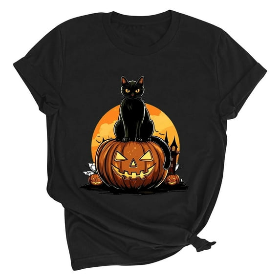 Women's Fall Halloween Short Sleeve Crew Neck Shirt Vintage Graphic Tee Funny Family Party Matching Holiday Tops