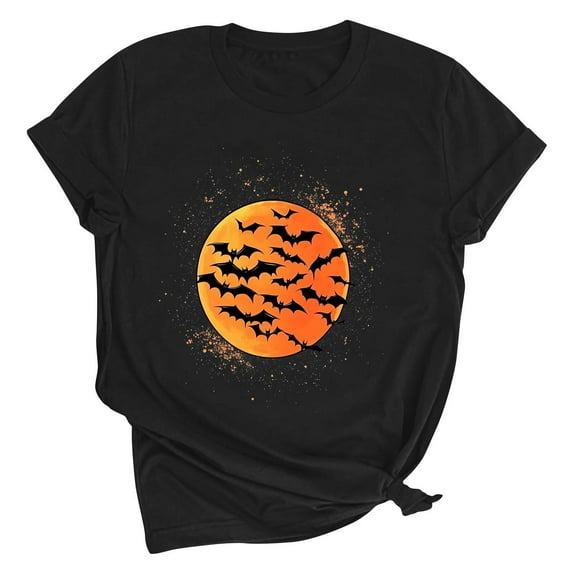 Women's Fall Halloween Short Sleeve Crew Neck Shirt Vintage Graphic Tee Funny Family Party Matching Holiday Tops