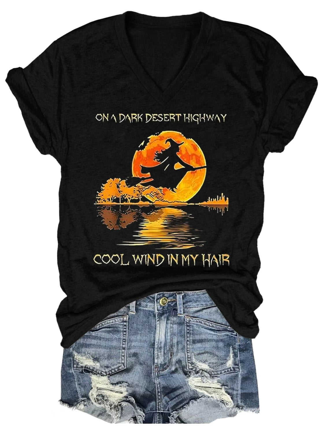 Women's Fall Halloween V Neck Shirt Pumpkin Witch Ghost Thankful Turkey Skeleton Graphic Tee Autumn Thanksgiving Tops Large