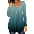 thumbnail image 1 of Women's Fall Henley V Neck Button Up Tunic Tops Flowy Long Sleeve T-Shirts Gradient Printed Blouse for Leggings, 1 of 5