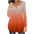 thumbnail image 1 of Women's Fall Henley V Neck Button Up Tunic Tops Flowy Long Sleeve T-Shirts Gradient Printed Blouse for Leggings, 1 of 5