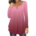 thumbnail image 1 of Women's Fall Henley V Neck Button Up Tunic Tops Flowy Long Sleeve T-Shirts Gradient Printed Blouse for Leggings, 1 of 5