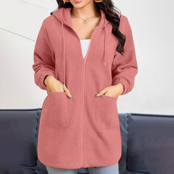 Women's Fall Hooded Jackets Trendy Zip up Hoodies Long Sleeve Mid Length Tunic Sweatshirts Oversized Fleece Casual Coat with Pocket XXL