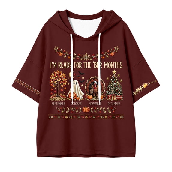 Women's Fall Hoodies Read For The Ber Months Print With Drawstring Hood ...