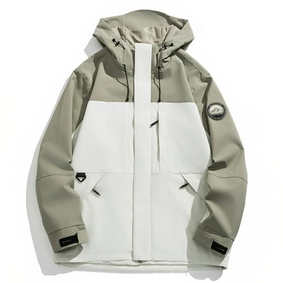 Women's Fall Jackets Patchwork Zipper Hooded Windbreaker Oversize Solid Windproof Waterproof Outdoor Hiking Rain With Pocket Lightweight Coats