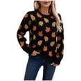 thumbnail image 1 of Women's Fall Leaf Print Sweater Batwing Sleeve Color block Crew neck Oversized Knit Pullover Top Black M, 1 of 8
