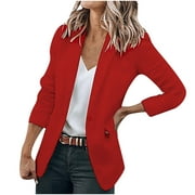 Women's Fall Lightweight Blazer Open Front Work Office Suit Jacket Simple Solid Cardigan Business Long Sleeve Jacket