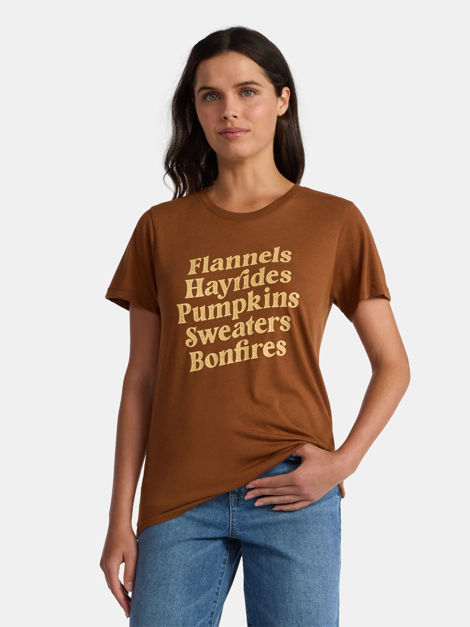 Positivitees Women's Fall List Graphic Seasonal Fall Tee, Sizes S-XXXL