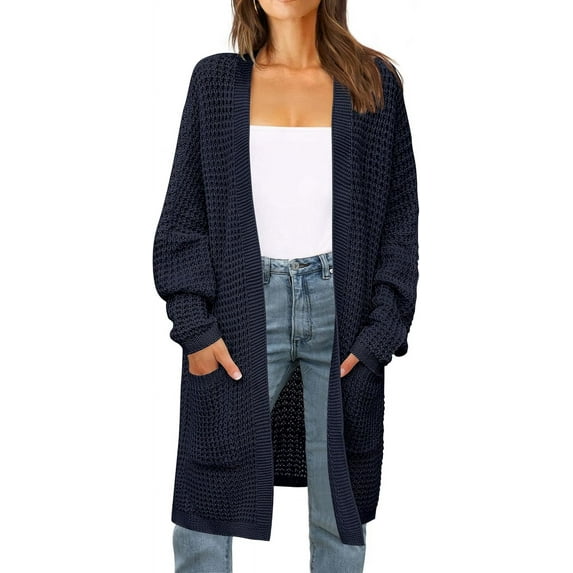 Women's Fall Long Batwing Sleeve Open Front Chunky Knit Cardigan Sweater